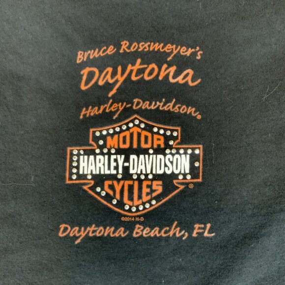 Daytona Beach Harley-Davidson Womens T-Shirt Medium Black Cap Sleeves Bling Logo - Picture 4 of 6